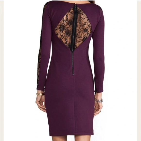 Alice & Oliva Dionne Strong Shoulder Diamond Back dress in deep grape - Picture 2 of 8
